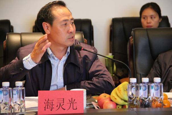 海南省內(nèi)蒙古商會會長、內(nèi)蒙古農(nóng)牧業(yè)產(chǎn)業(yè)化龍頭企業(yè)協(xié)會海南辦事處主任海靈光介紹對接情況.JPG